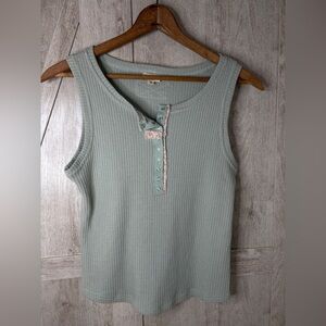 POL Sage Green Ribbed Henley Tank – Size S